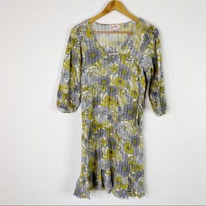 Anthropologie Puella Green & Gray Floral Print Dress
